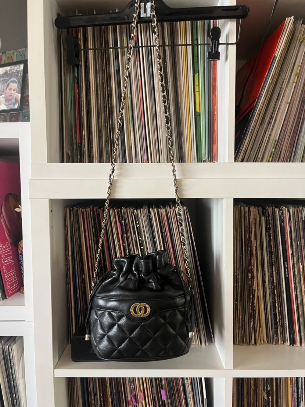Vintage Genuine Leather Quilted Bucket-bag Purse made in Korea